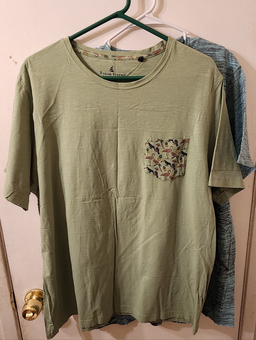 Free Planet Blue Heathered Pocket Tee w/ Feather Print & Tailor Vintage Pocket T